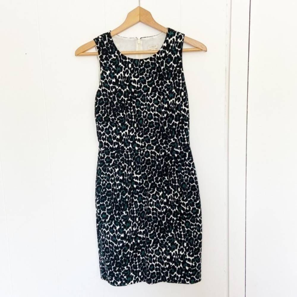 J. Crew cheetah print cotton sheath‎ dress #A5222 green black 00